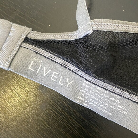 32DD Lively The All-Day Deep V Wireless Bra Mesh Plunge Grey Black - Picture 4 of 4